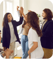 Group of happy diverse teenage students together with teacher having fun at school