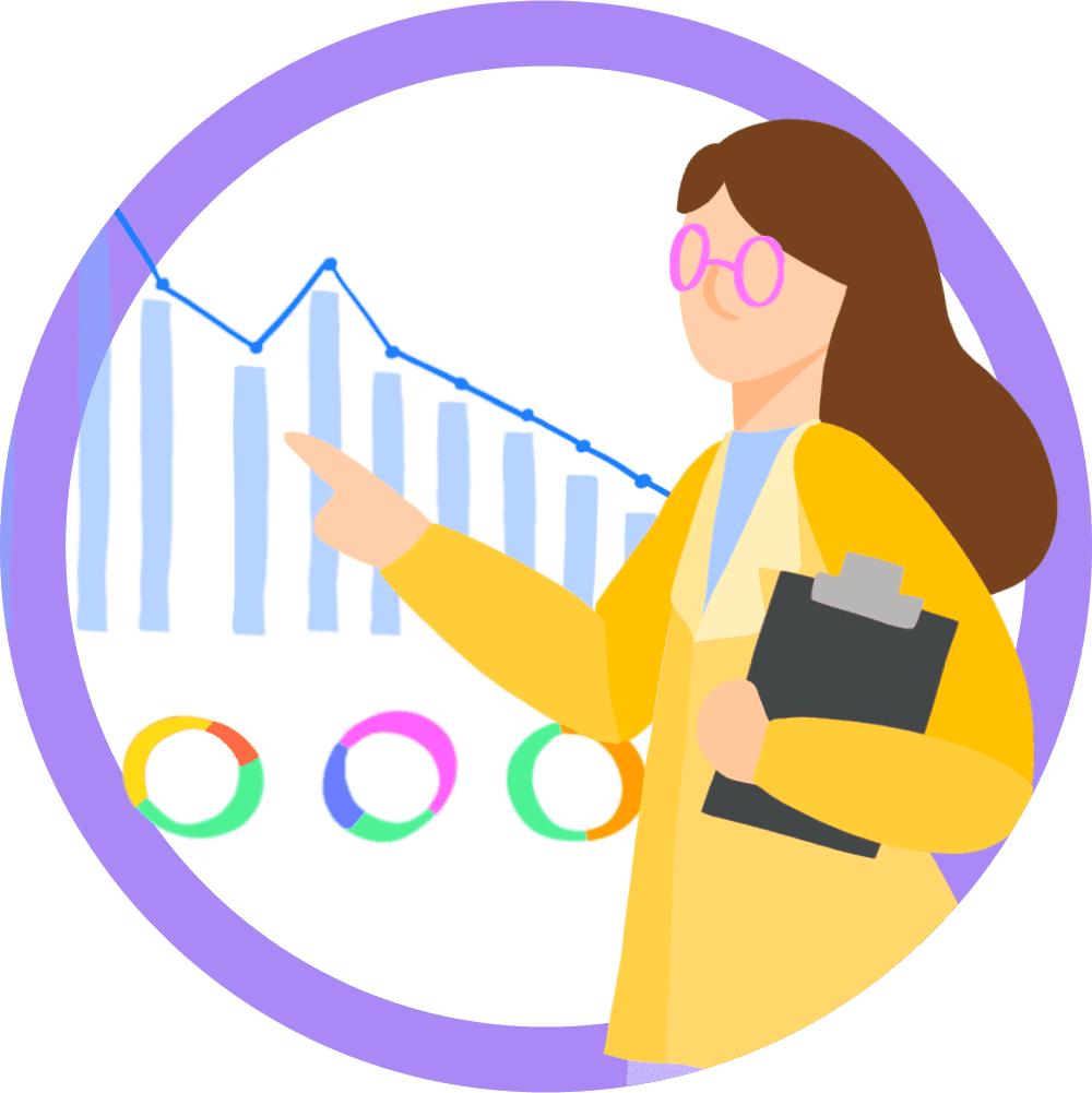 female teacher vector pointing at a chart
